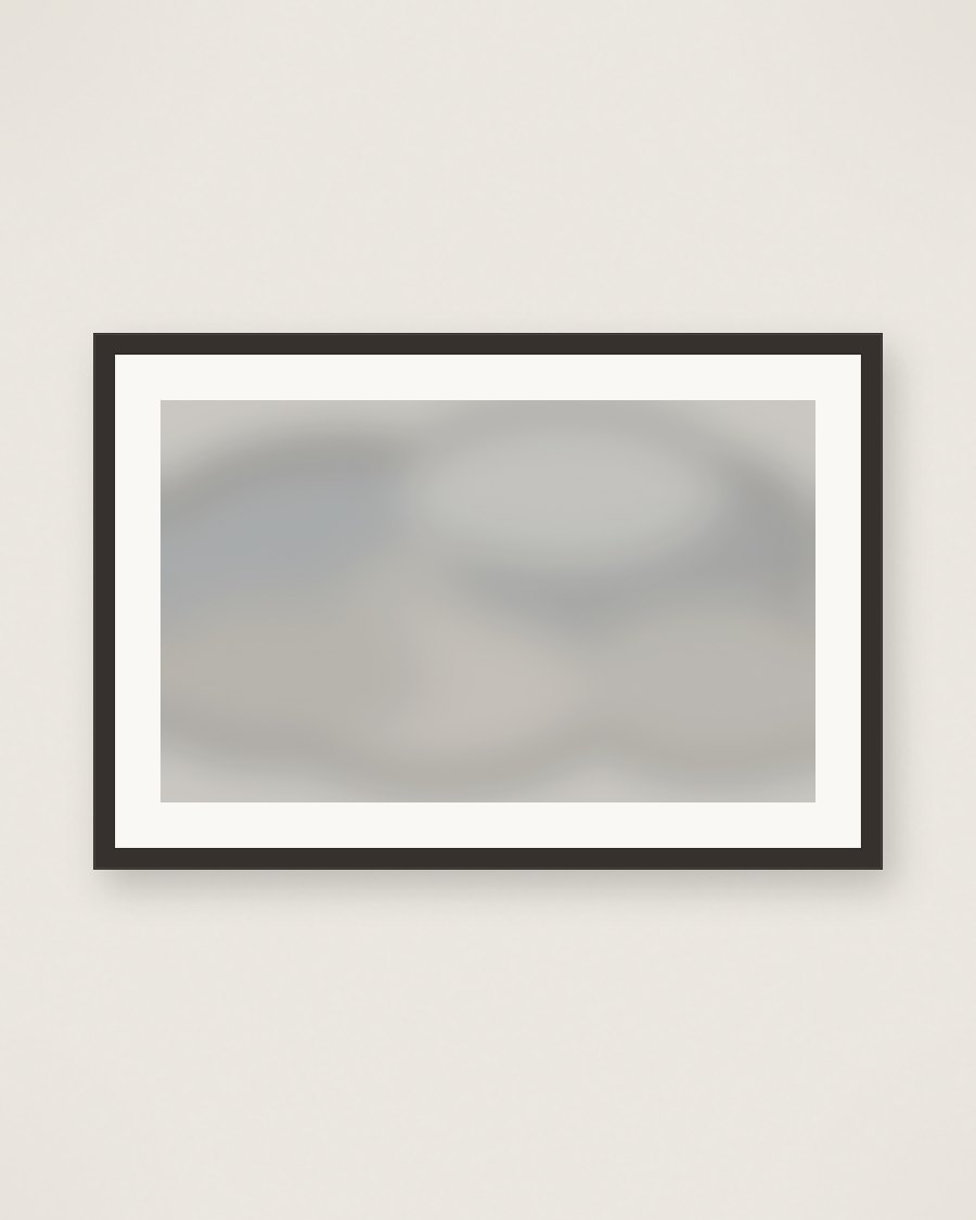 Framed muted slate and sand color-field, charcoal frame and cream mat