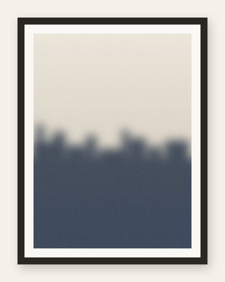 Framed cream-over-navy atmospheric wash, charcoal frame and cream mat