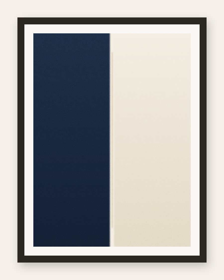 Framed navy and cream vertical fields with a gold interval, charcoal frame and cream mat