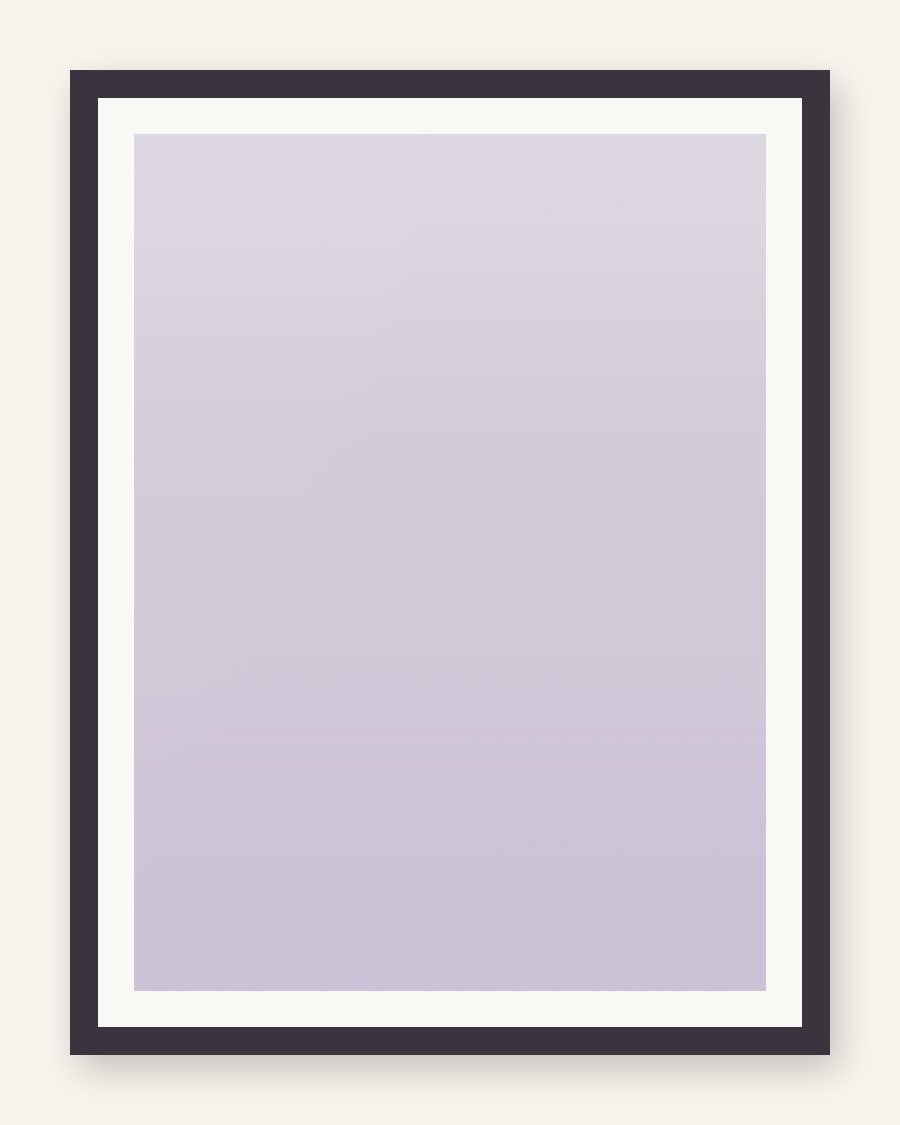 Framed soft lavender color-field, charcoal frame and cream mat