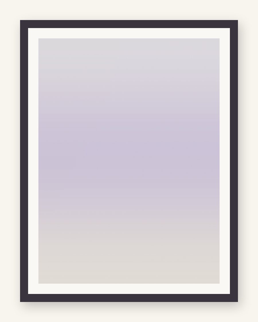 Framed lavender-to-ivory horizon field, charcoal frame and cream mat