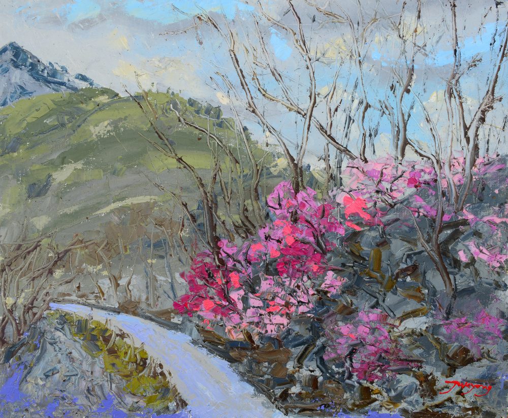 Azaleas Blooming On The Mountain Oil On Canvas — featured print