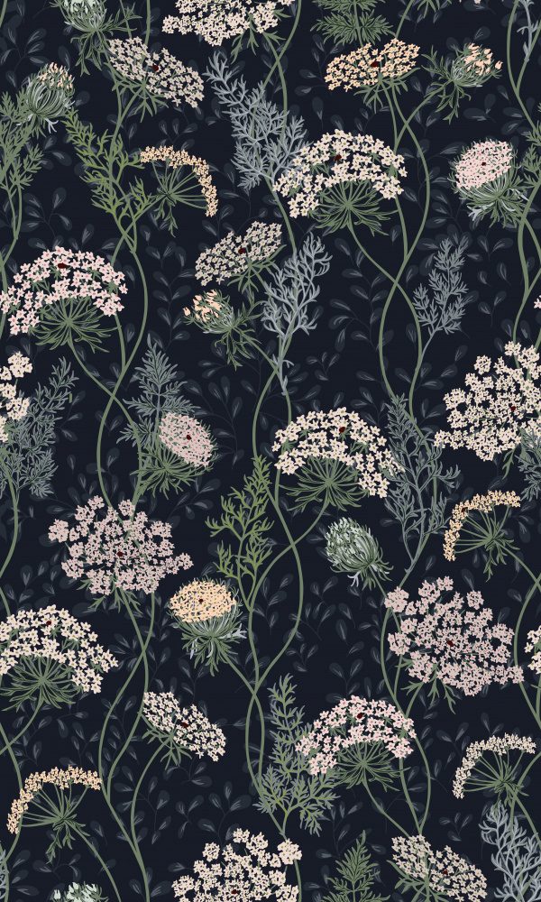 Wildflower Meadow Queen Anne S Lace Nocturnal Blue Pattern — Canvas