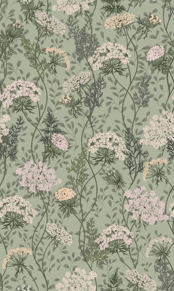 Wildflower Meadow Queen Anne S Lace Sage Green Pattern — Canvas