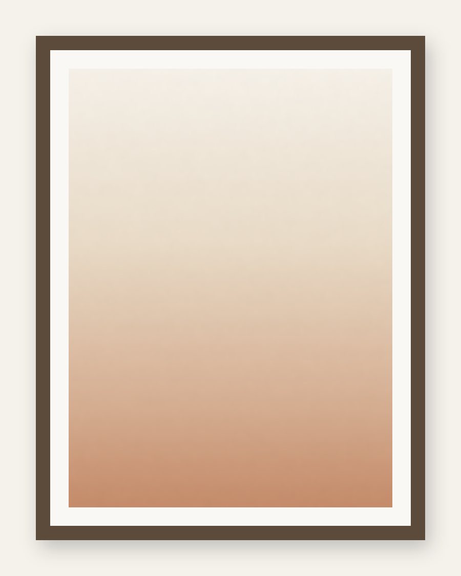 Framed clay-to-cream abstract wash, not a pet portrait, bark frame and cream mat