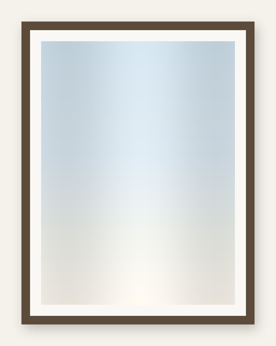 Framed pale sky-to-cream light wash, bark frame and cream mat