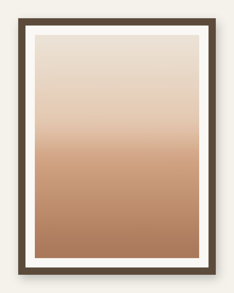 Framed terracotta-to-cream horizon wash, bark frame and cream mat